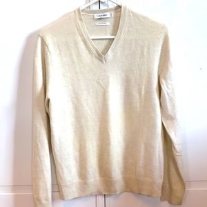 Calvin Klein mens merino wool sweater in cream